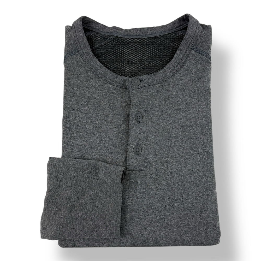 Lululemon Metal Tech Vent Henley Shirt Medium Heather Gray Long Sleeve Stretch